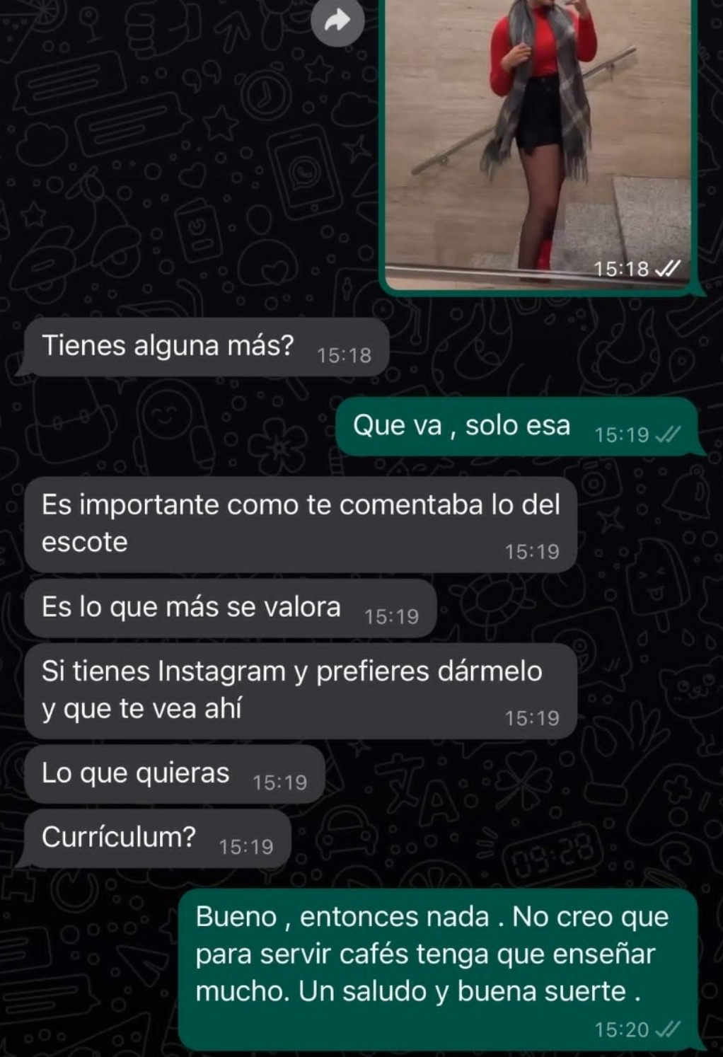 El chat entre la joven y el dueño del lugar.