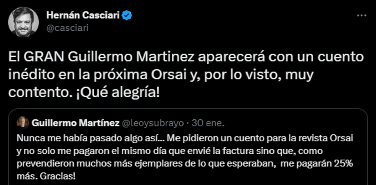 La respuesta de Hernán Casciari luego del tuit del escritor.