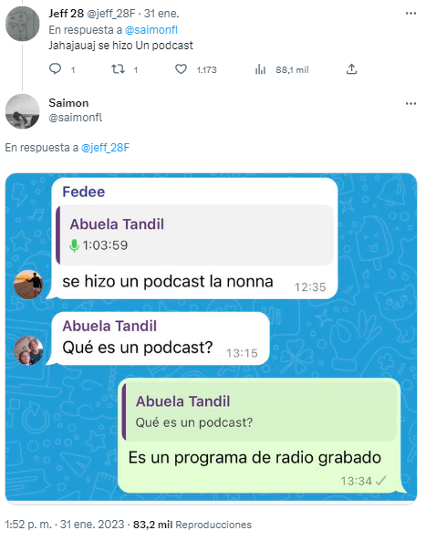 Un pibe mostró el insólito error de su abuela por Whatsapp y es viral (Twitter/@saimonfl).