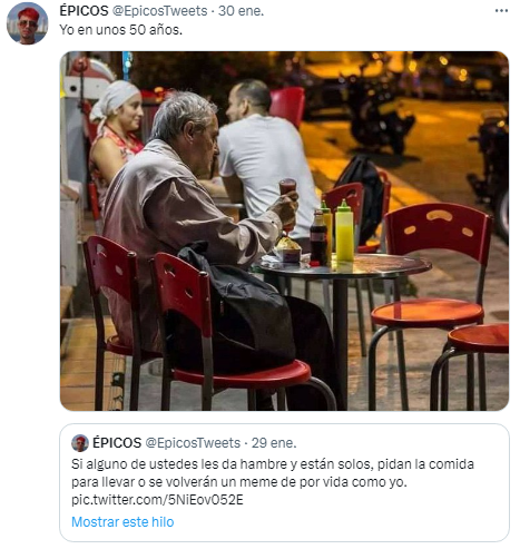 El meme que subió el pibe que se convirtió en meme por comer solo en un bar.