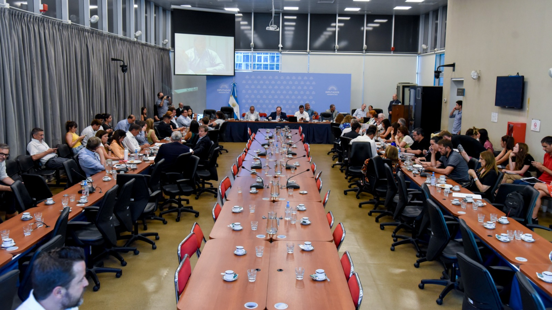 La mesa de la Comisión de Presupuesto y Hacienda de la Cámara de Diputados nacional en donde se debatió el proyecto.