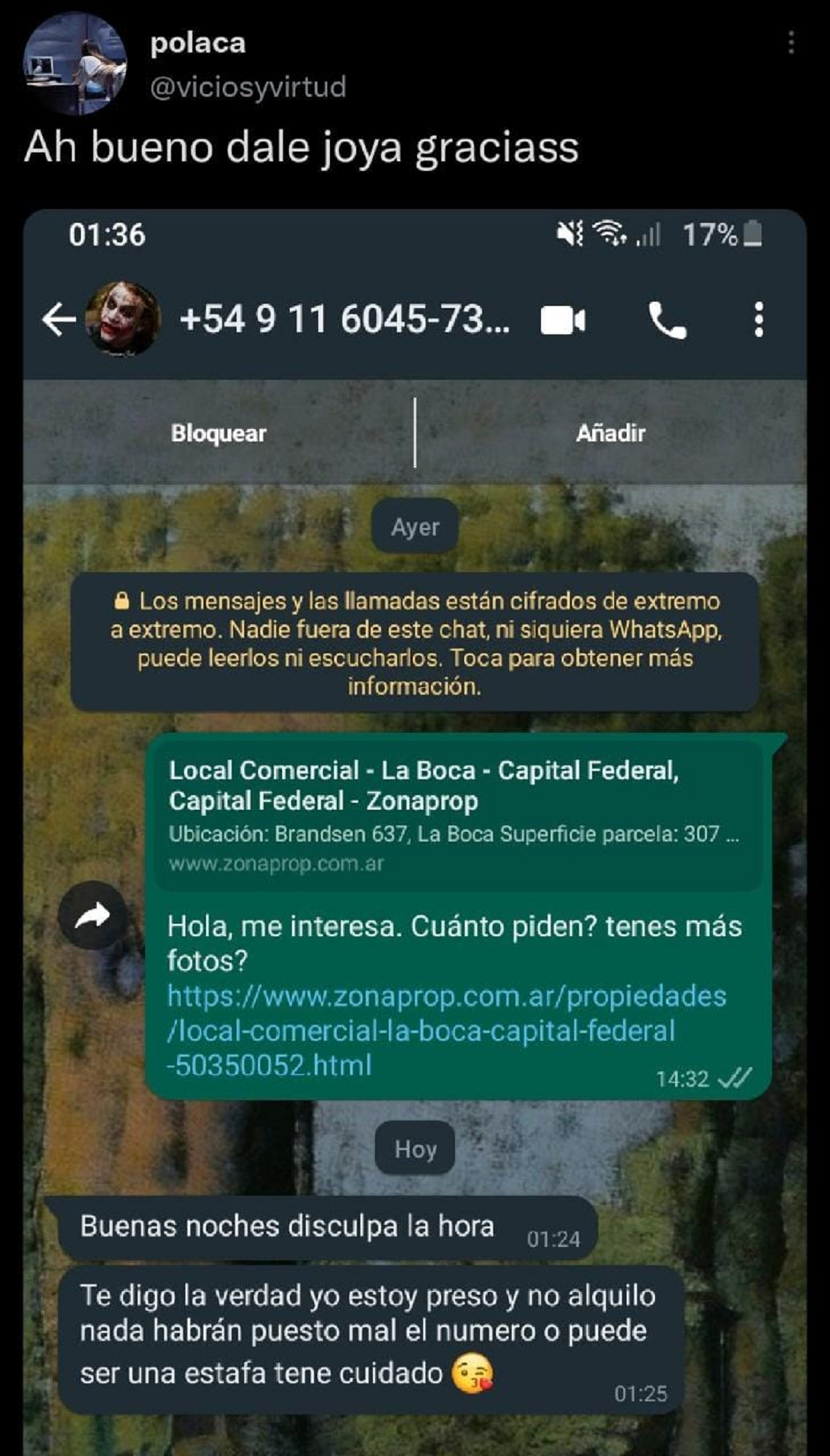 La conversación de la mujer con el preso.