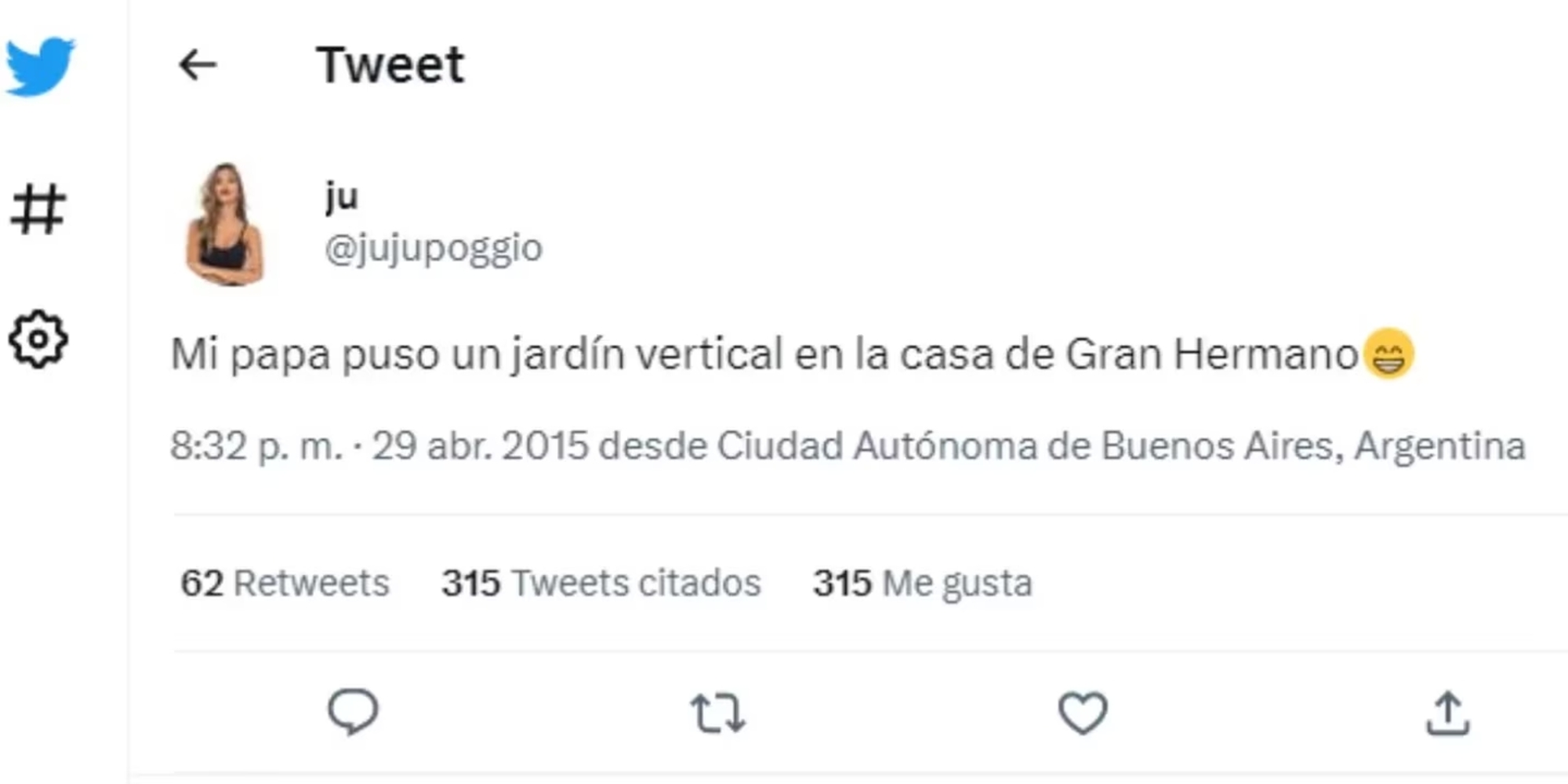 El tuit de Julieta contando el trabajo de su padre.