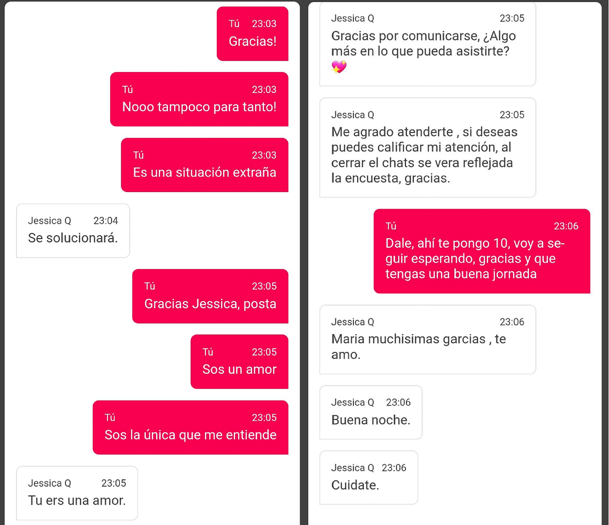 De esta manera finalizó el chat con la empleada de la aplicación de delivery.