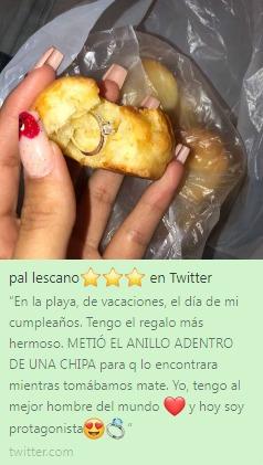 Metió un anillo en su chipá y le pidió matrimonio y ella lo compartió en Twitter.