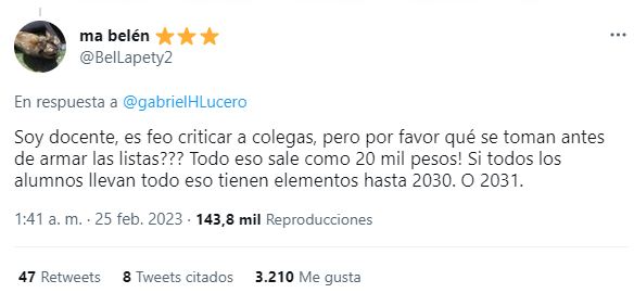 La reacción en Twitter al listado de útiles.