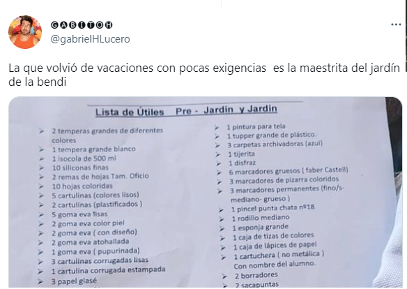 El tuit viral de la lista de útiles escolares.