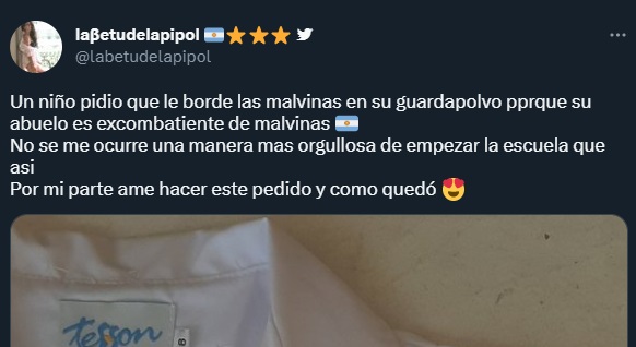 El pedido para bordar las Malvinas que compartió la usuaria de Twitter. 