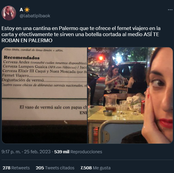 La publicación de la joven que criticó la botella cortada en un bar de   <a href='https://www.cronica.com.ar/tags/Palermo'>Palermo</a>.