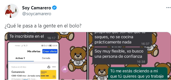 La publicación en Twitter de @soycamarero.