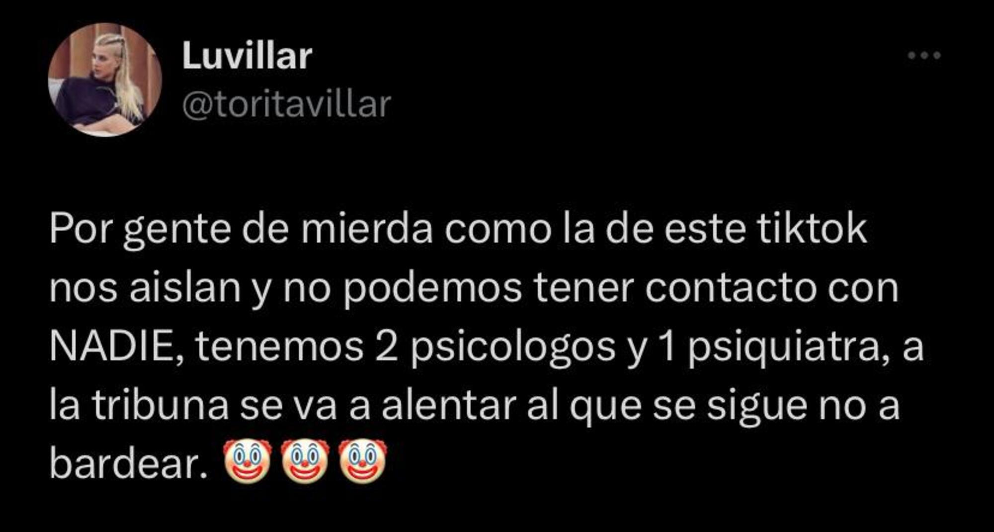 El tweet de Lucila 'La Tora' Villar de 'Gran Hermano 2022'. (Foto: Twitter/ @toritavillar).