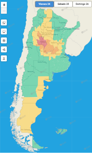 Alertas del clima difundidas por el Servicio Meteorológico Nacional (SMN).