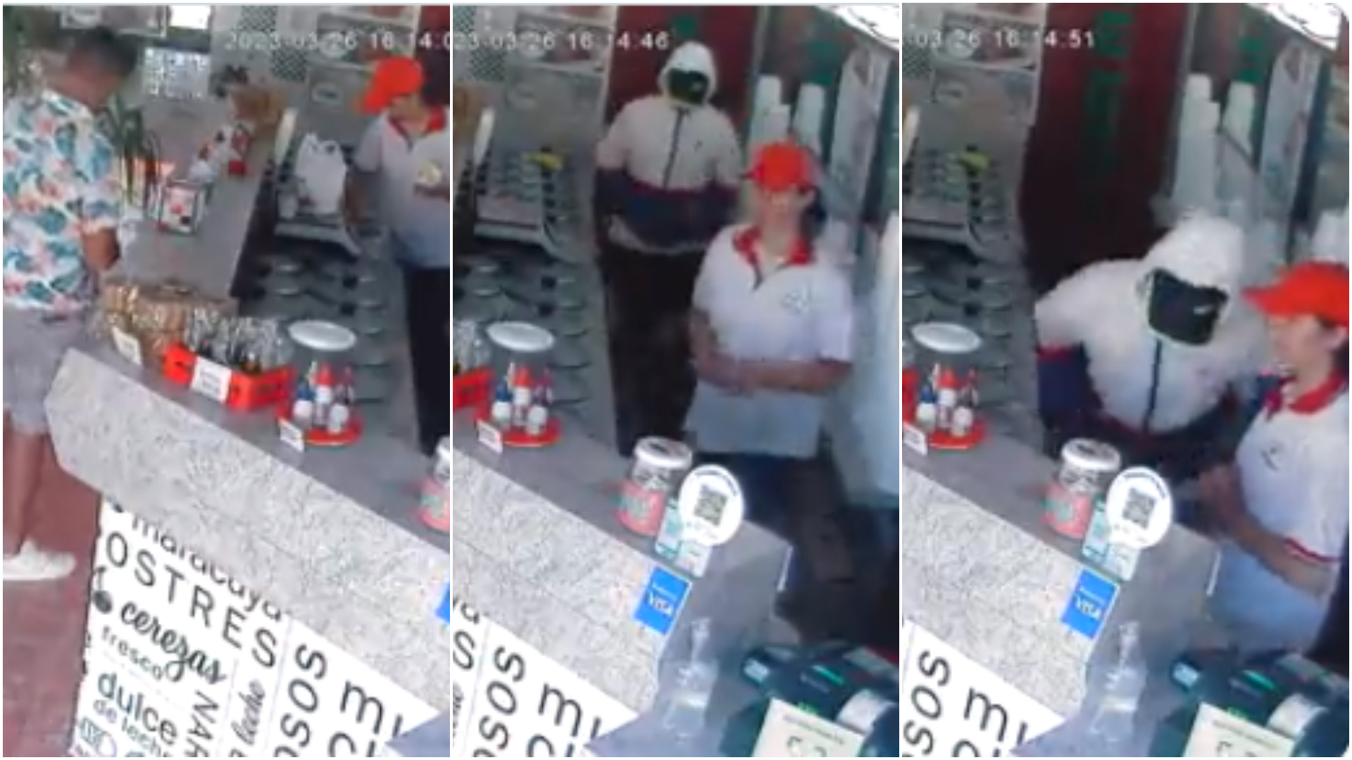 Dos delincuentes fueron filmados en pleno robo en una heladería.