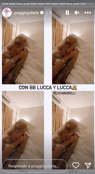 La ex participante de '  <a href='https://www.cronica.com.ar/tags/Gran Hermano'>Gran Hermano</a>' se mostró en la cama junto a Lucca Bardelli (Instagram/@poggiojulieta).