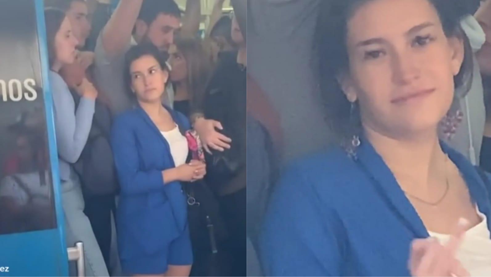 La mujer se volvió viral en   <a href='https://www.cronica.com.ar/tags/TikTok'>TikTok</a> por sus gestos al tomar el tren.