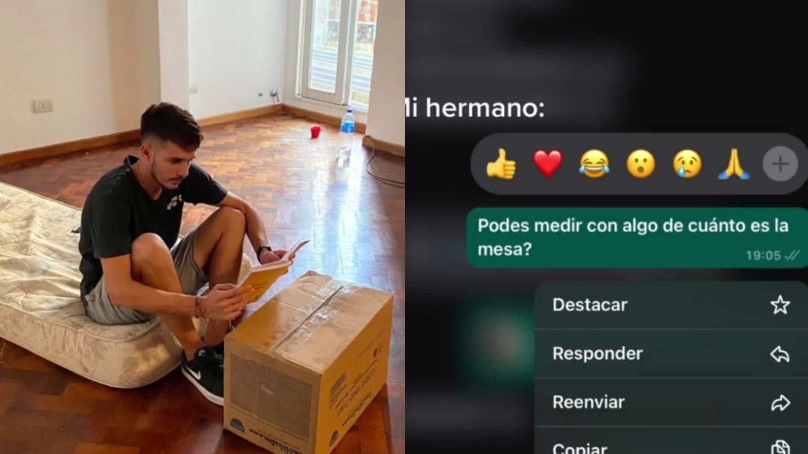 Le preguntó a su hermano el tamaño la mesa y él la sorprendió al utilizar una insólita técnica para medirla.