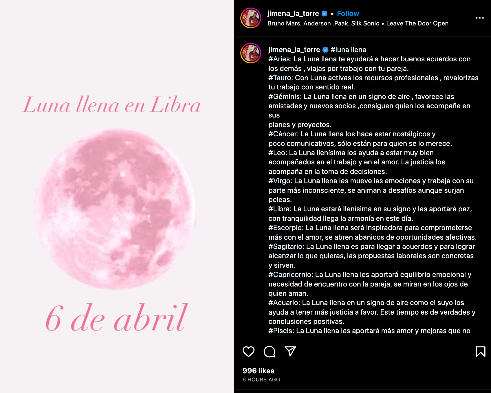 La astróloga compartió sus predicciones en su cuenta de Instagram.