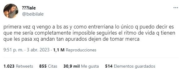 El tuit viral de la entrerriana que visitó Buenos Aires.