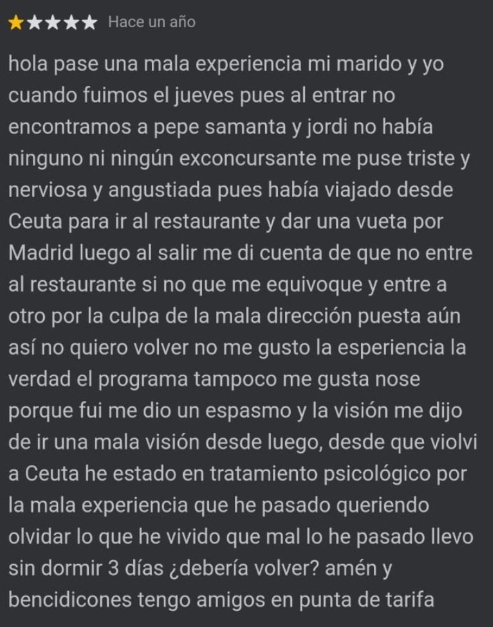 Polémica reseña contra el restaurante de   <a href='https://www.cronica.com.ar/tags/MasterChef'>MasterChef</a> que es viral (Twitter/@soycamarero).