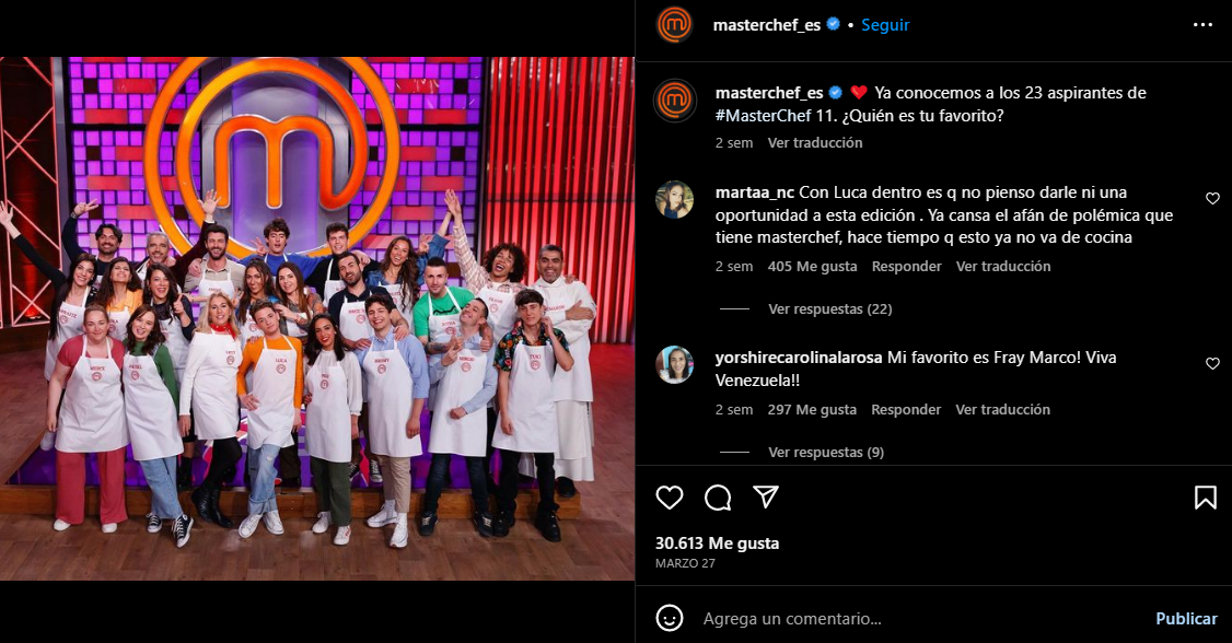 Hace pocas semanas comenzó una nueva edición de   <a href='https://www.cronica.com.ar/tags/MasterChef'>MasterChef</a> de   <a href='https://www.cronica.com.ar/tags/España'>España</a> (Instagram).