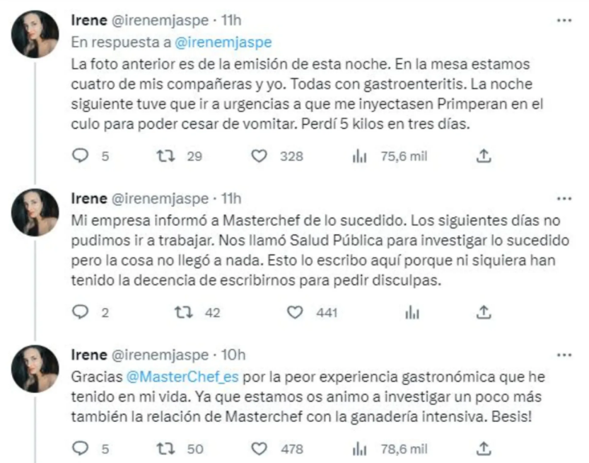 La denuncia de una trabajadora contra   <a href='https://www.cronica.com.ar/tags/MasterChef'>MasterChef</a> de   <a href='https://www.cronica.com.ar/tags/España'>España</a> (Twitter).