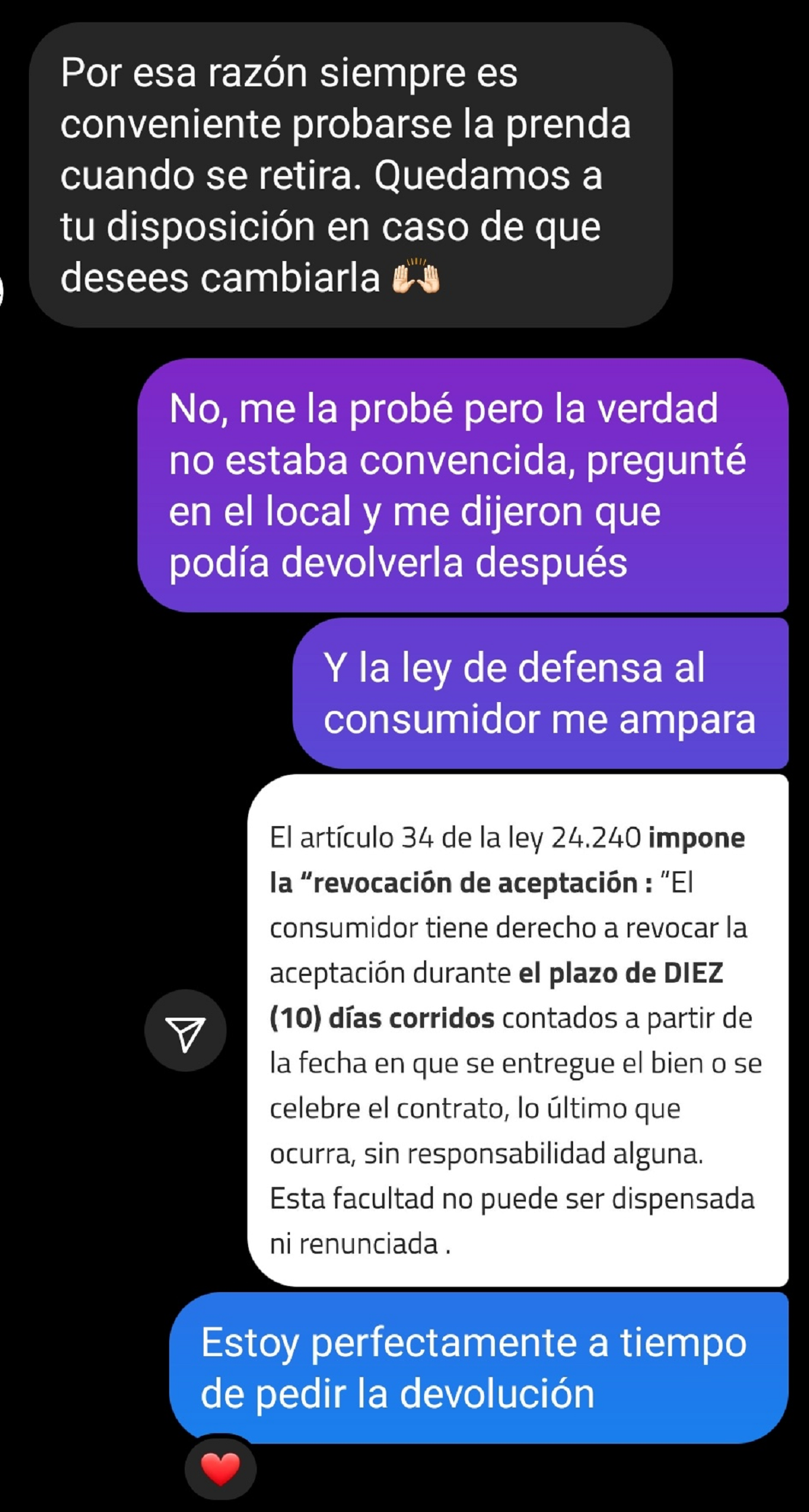 Así continuó el chat con la administradora de las redes de la marca.