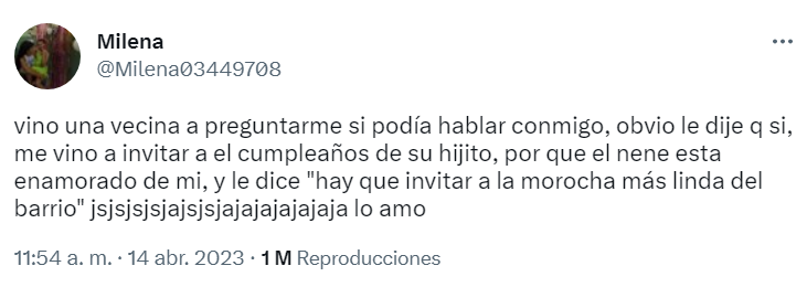 La insólita situación de una tuitera con un vecino (Twitter/@Milena03449708).