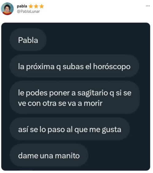 El pedido de una chica por el horóscopo de Sagitario se volvió viral (Twitter/@PablaLunar).