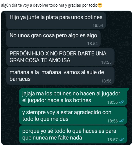 El chat viral de la madre que le regaló botines al hijo (  <a href='https://www.cronica.com.ar/tags/Twitter'>Twitter</a>/@IsaiasTorress9).