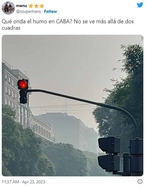 Usuarios de las redes sociales comenzaron a preguntarse por el humo en CABA y alrededores (Imagen: Twitter).