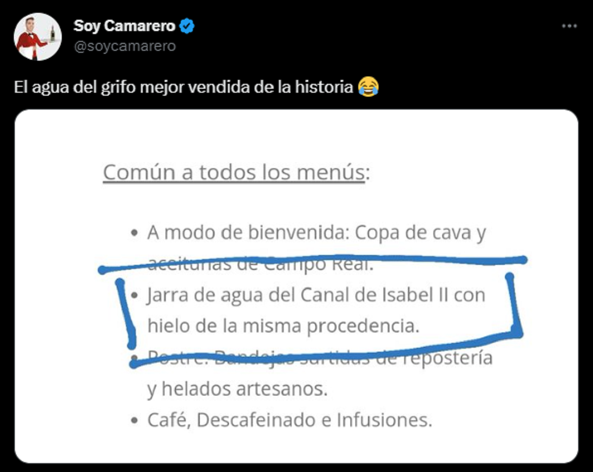 El tuit viral que muestra el menú del restaurante.