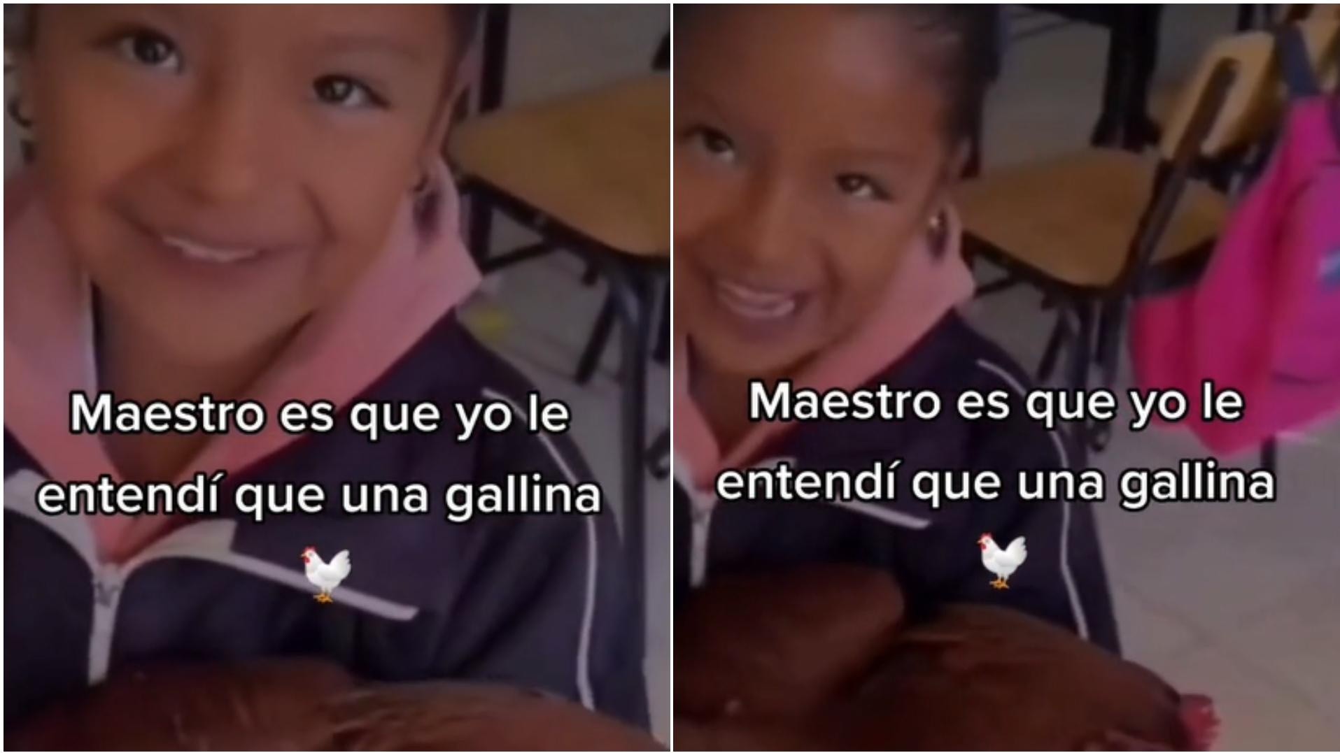 Una nena llevó una gallina al colegio y se volvió viral en TikTok.