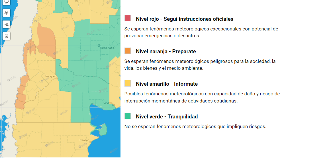 Las alertas para este viernes del SMN en el sur del país.