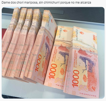 Meme por el choripán cotizado en dólar blue (Twitter).