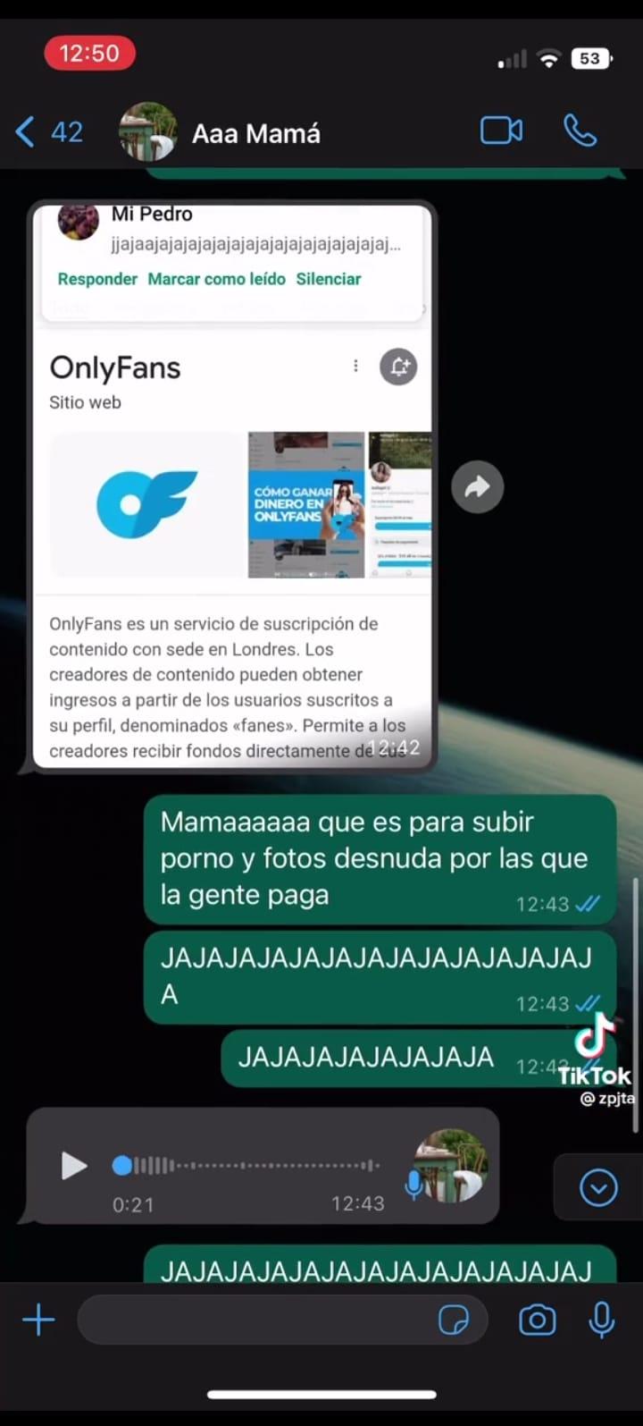 Su hijo le explicó lo que realmente era   <a href='https://www.cronica.com.ar/tags/OnlyFans'>OnlyFans</a> y ella estalló de risa (  <a href='https://www.cronica.com.ar/tags/TikTok'>TikTok</a>/@zpjta).