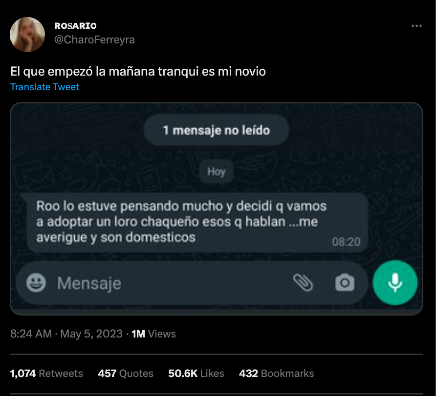 La insólita propuesta de un pibe a la novia que se hizo viral (Twitter/@CharoFerreyra).