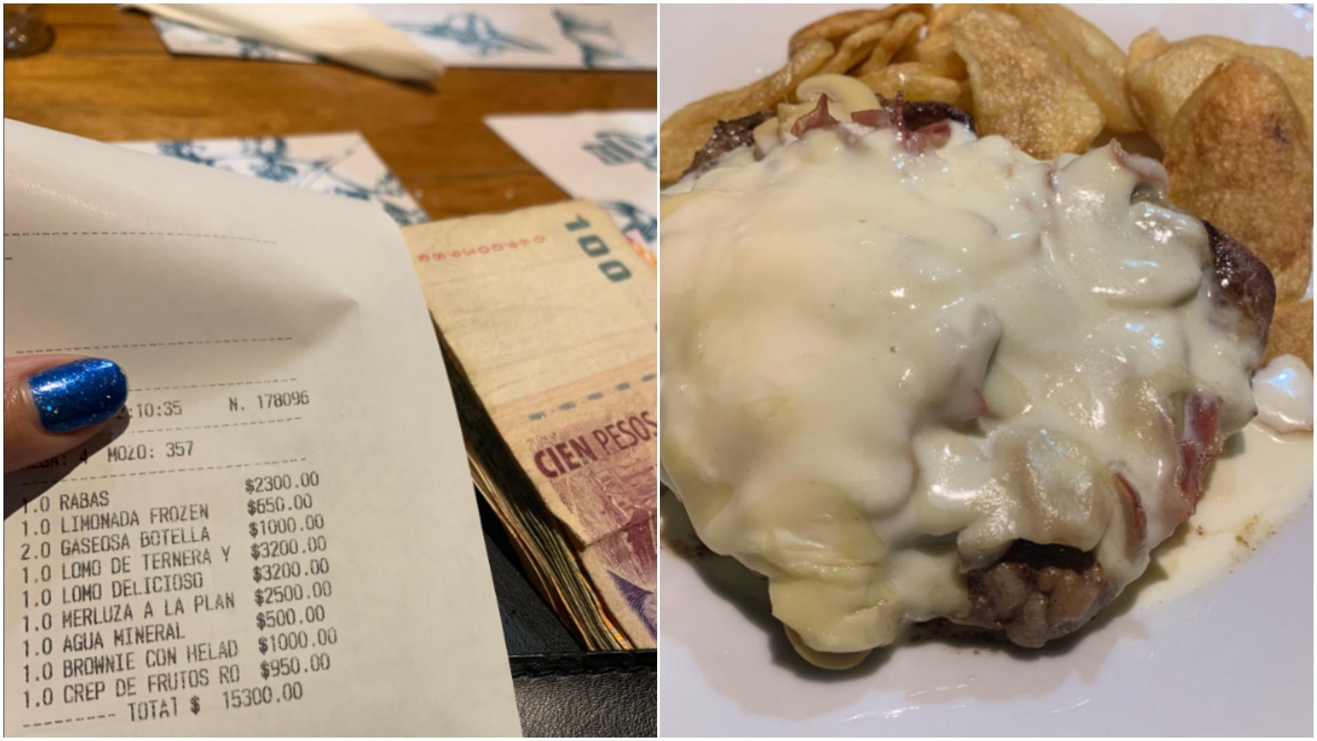 Una joven mostró el ticket de su merienda y como lo 