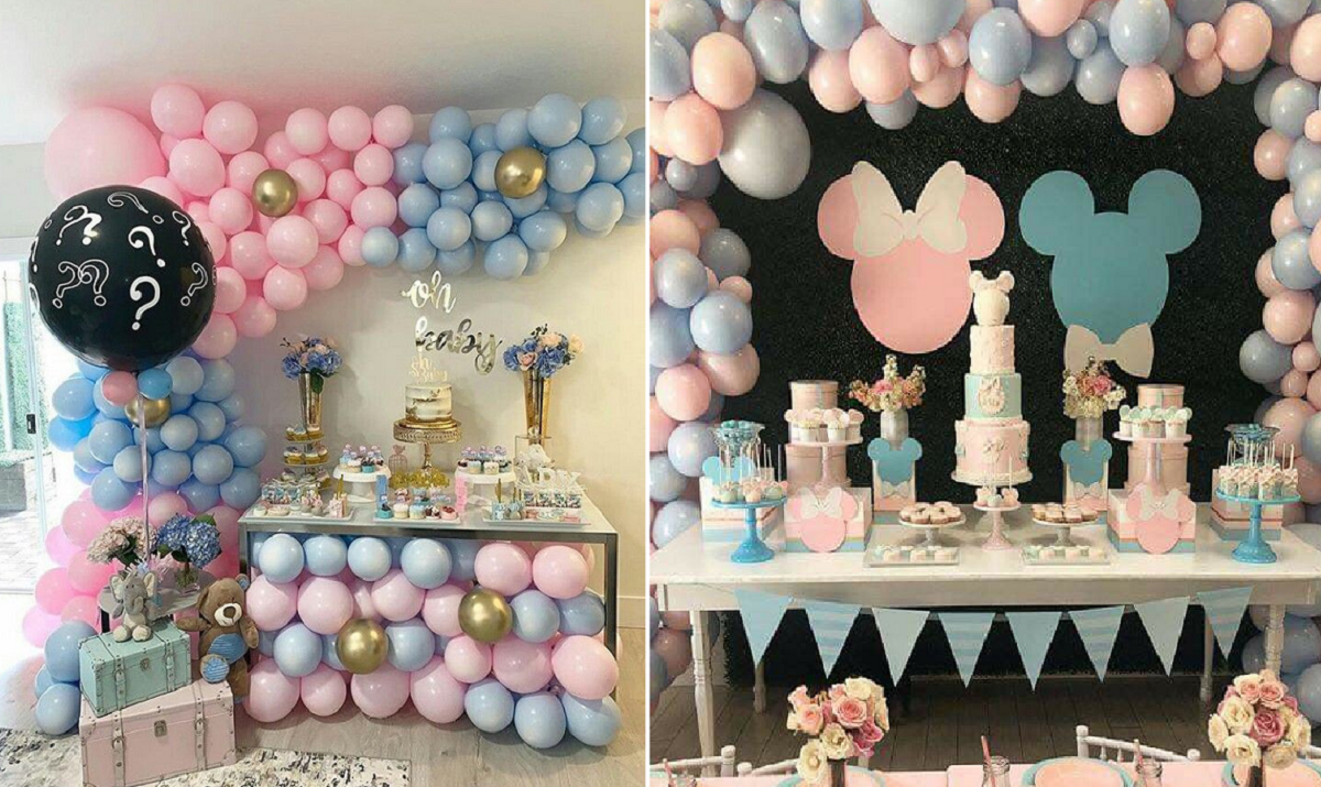 Otras referencias al concepto de baby shower con revelación del sexo del bebé.