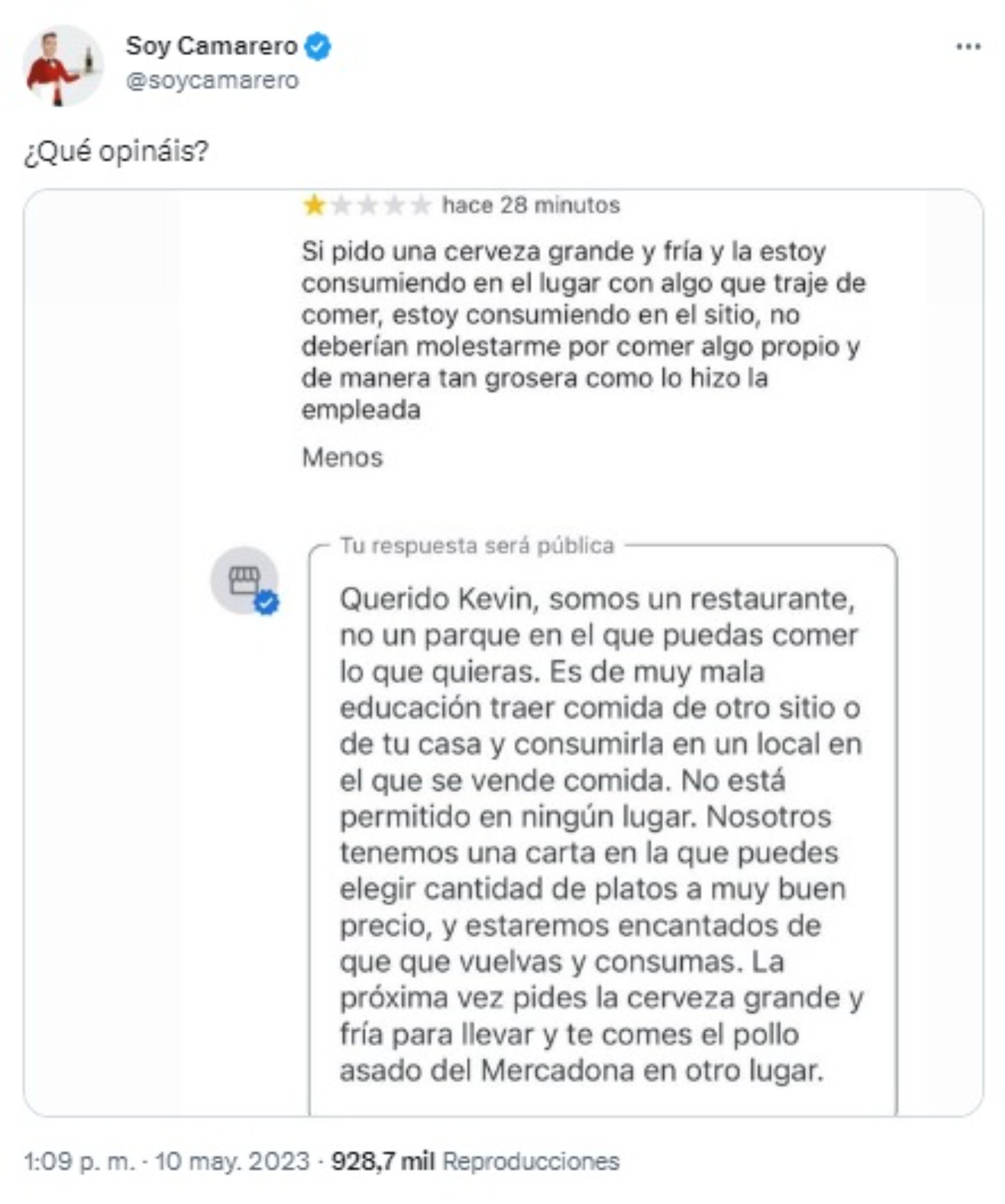 En Twitter, casi todos opinaron igual que el restaurante.