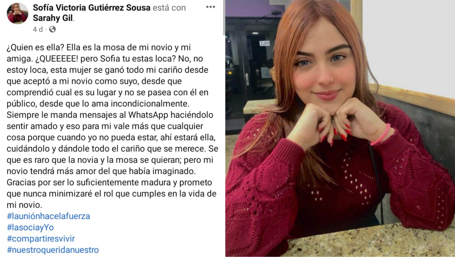 El posteo viral con la tierna dedicatoria de la supuesta novia engañada (Facebook/ Sofía Victoria Gutiérrez Sousa).