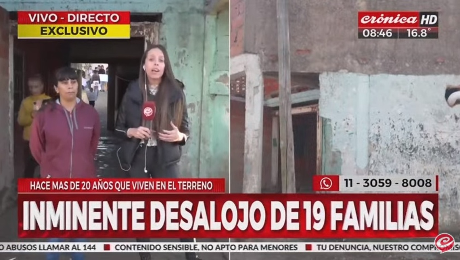 Jacqueline, una de las mujeres que vive en el predio de Tolosa, partido de La Plata, que quieren desalojar (Captura de pantalla).