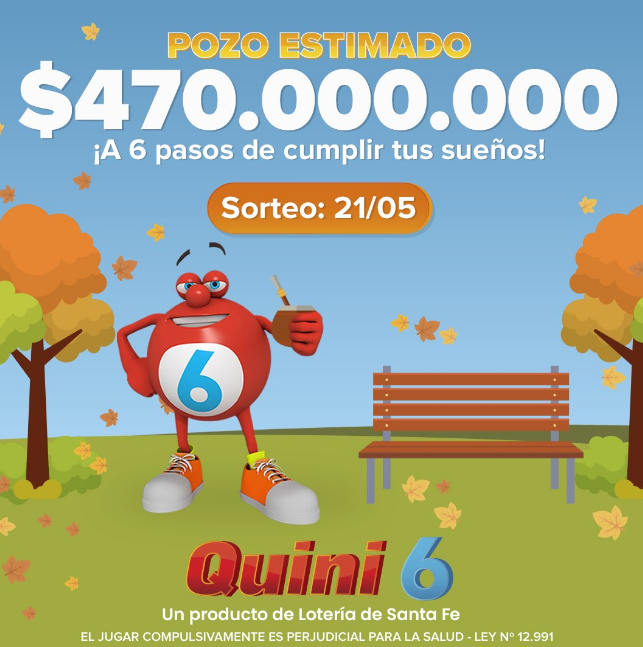 El pozo millonario estimado para el próximo sorteo del   <a href='https://www.cronica.com.ar/tags/Quini 6'>Quini 6</a> (Loteria de Santa Fe).