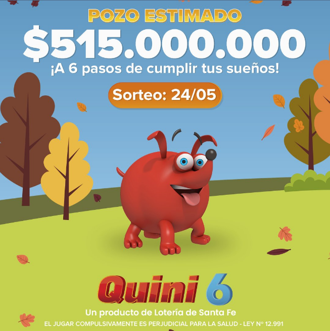 El pozo del   <a href='https://www.cronica.com.ar/tags/Quini 6'>Quini 6</a> quedó en 515 millones de pesos para el miércoles (Loteria de Santa Fe).