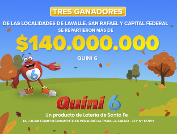 El   <a href='https://www.cronica.com.ar/tags/Quini 6'>Quini 6</a> dejó tres nuevos millonarios (  <a href='https://www.cronica.com.ar/tags/Lotería de Santa Fe'>Lotería de Santa Fe</a>).