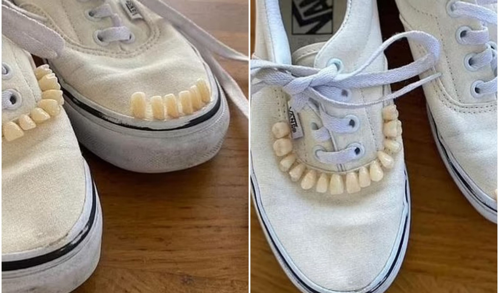 Pusieron a la venta zapatillas decoradas con dientes 