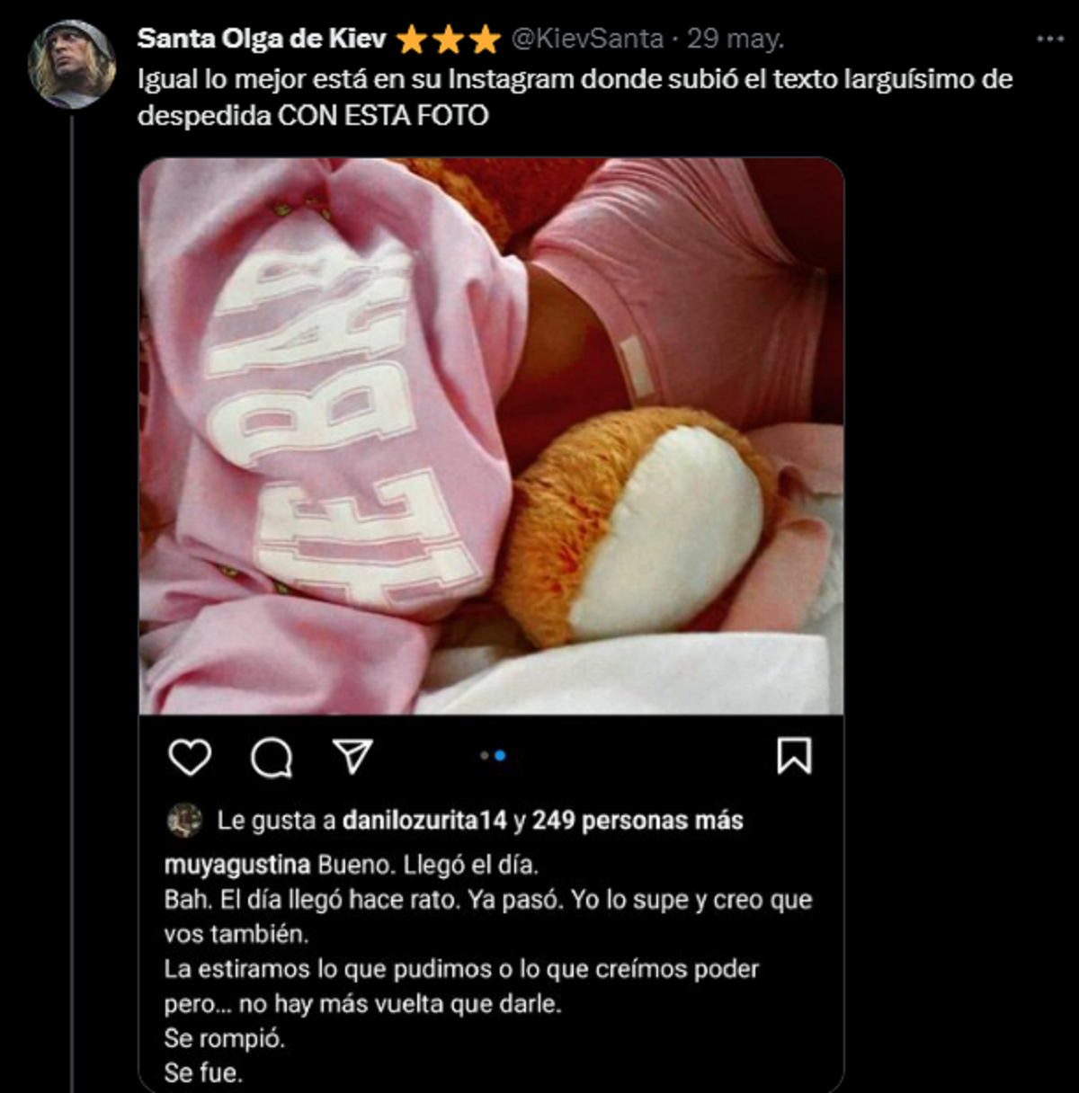 Un usuario compartió la publicación que la mujer hizo en Instagram sobre el mismo tema.