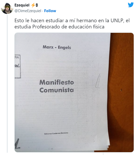 La publicación en Twitter del hermano del estudiante de educación física.