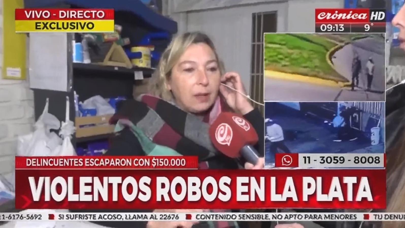 Sandra, la comerciante que fue asaltada el viernes al mediodía en su local de La Plata, habló con Crónica HD (Captura de pantalla).