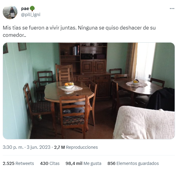 El tuit viral tras la mudanza de las tías (Twitter/@pili_igni).