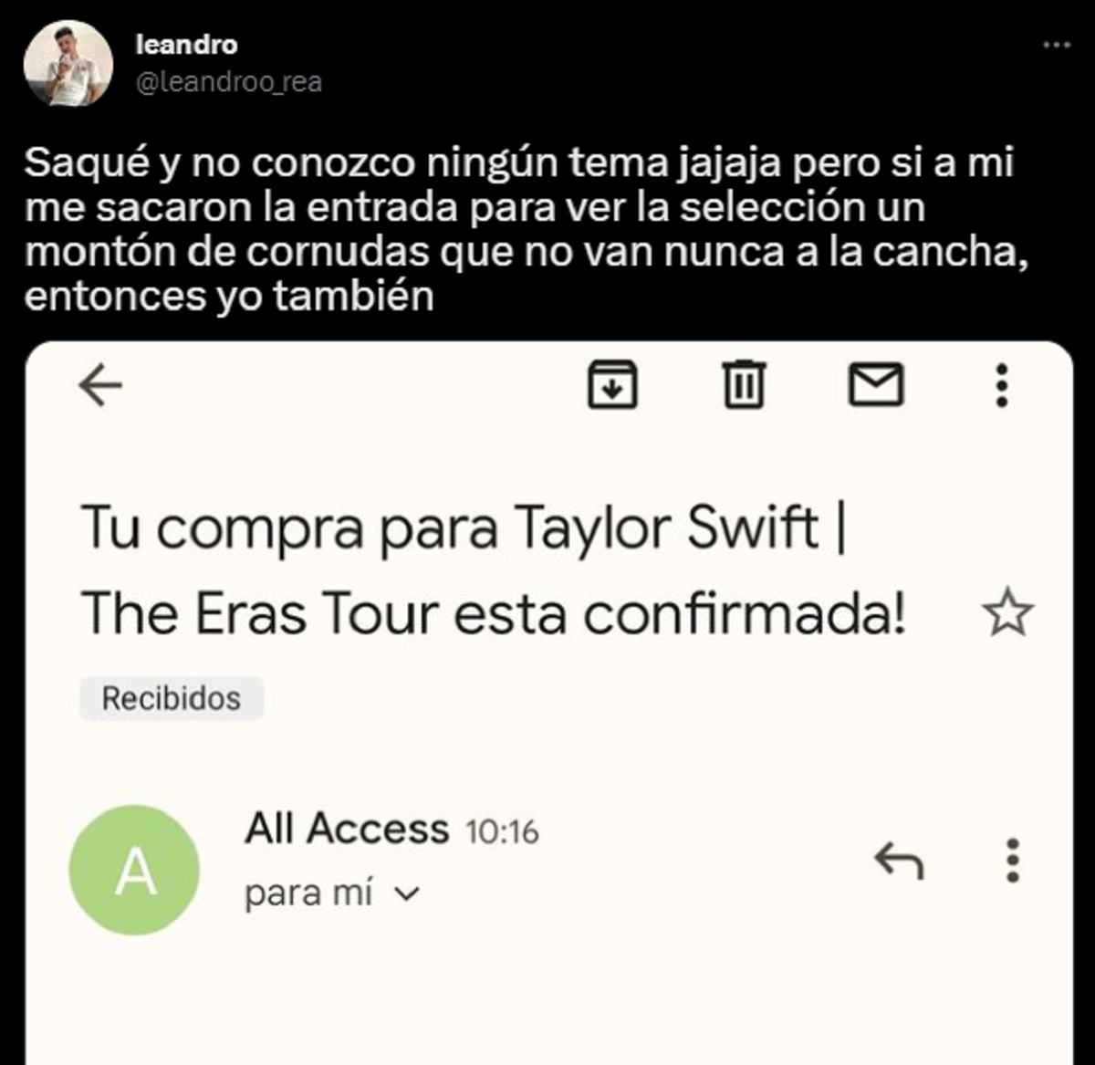 El tuit viral del joven que compró entradas para ver a Taylor Swift.